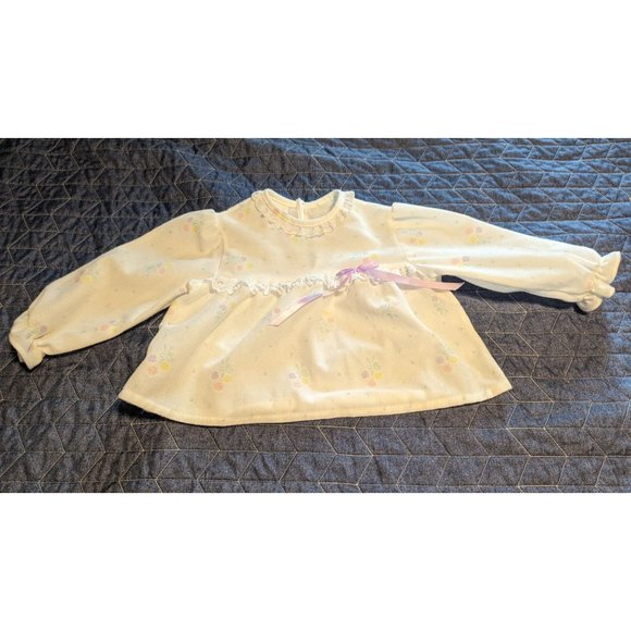 Vintage Sz 2T Girls Polyester Fleece Pajama Set Ivory Purple Floral Bow USA Made - Picture 2 of 10